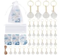 ORIGACH 36 Set Seashell Keychain Beach Party Favor, Elegant Shell Charm and Pearl Keychain Bulk with Thank You Cards and Organza Bags for Wedding Bridal Shower Last Toast Party
