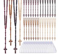 ORIGACH 4 Colors 32 Pcs Wooden Rosary Necklaces, Catholic Prayer Beads Rosaries with Crucifix Pendant with Organza Bags, Religious Gifts for First Communion & Christians