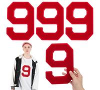 ORIGACH 4 Pcs 8inch Chenille Number Patches, Large Size Self Adhesive Stick on Numbers Embroidered Patches Stickers Clothing Applique Patches for Clothing, Jackets, Red, Number 9