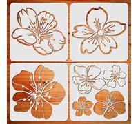 ORIGACH 4 PCS Cherry Blossom Stencils - 30 x 30 CM Large Flower Pattern Stencil Drawing Template for Painting on Wood, Canvas, Wall - Reusable Template for Home Decor DIY Craft Art Gift