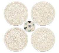ORIGACH 4 PCS Wooden Crystal Grid Board, Round Mandala Energy Grids Board, Metatron's Cube Crystal Plate for Witchcraft Wiccan Altar Ritual Sacred Space Decor, 5.9Inch Diameter