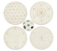 ORIGACH 4 PCS Wooden Crystal Grid Board, Round Sacred Geometry Energy Grids Board, 5.9Inch Diameter Metatron's Cube Crystal Plate for Witchcraft Wiccan Altar Ritual Sacred Space Decor