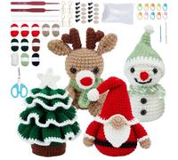 ORIGACH 4 Set Christmas Crochet Kit for Beginners, Amigurumi Snowman Elk Tree Gnome Knitting Crochet Kit with Step-by-Step Video Tutorial, Yarn & Tools for Christmas Decor Gifts