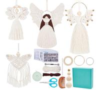 ORIGACH 4 Set DIY Mixed Angel Macrame Kit, 4 Styles Boho Macrame Angel Kit Wall Hanging Ornament for Beginners, Wings Macrame DIY Set with Instruction Tutorial for Christmas