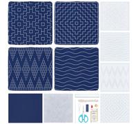 ORIGACH 4 Set DIY Sashiko Coaster Kit with Reusable Pet Sashiko Template for Beginners Adults, Easy Sashiko Embroidery Coaster Making Kit with Template, Instructions, Thread, Needles, Fabric