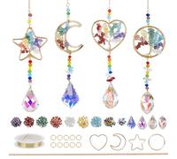 ORIGACH 4 Set Tree of Life Crystal Suncatcher Kits, DIY Sun Catchers Prism Hanging for Windows Cars Dream Catchers Rainbow Maker for Garden Home Decor, Star Moon & Round