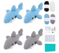 ORIGACH 4 Sets Crochet Shark Kit for Beginner Adults, Handmade Shark Starter Crochet kit Complete Crochet Set with Step by Step Video Tutorial Instruction