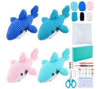 ORIGACH 4 Sets Crochet Shark Kit for Beginner Adults, Handmade Shark Starter Crochet Set with Yarn Hook Step by Step Video Tutorial Instruction