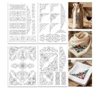 ORIGACH 4 Sheets A4 Large Flowers Water Soluble Embroidery Patterns, Stick and Stitch Embroidery Paper Printed for Gorgeous Border and Corner Sewing, Hand Sewing Stabilizers for Embroidery Beginners