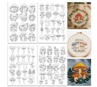 ORIGACH 4 Sheets A4 Large Mushroom Water Soluble Embroidery Patterns, Stick and Stitch Embroidery Paper with Natural Designs, Wash Away Printable for Hand Sewing Lovers