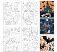 ORIGACH 4 Sheets Large Halloween Water Soluble Embroidery Stabilizers, Halloween Words Pumpkin Ghost Bat Patterns Stick and Stitch Embroidery Paper Hand Sewing Stabilizers for Embroidery Beginners