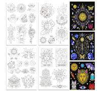 ORIGACH 4 Sheets Magic and Witchcraft Theme Water Soluble Embroidery Patterns Stabilizers - Pre-Printed Sun Moon & Evil Eye Designs - Stick & Stitch Embroidery Paper for Hand Sewing Lovers