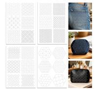 ORIGACH 4 Sheets Sashiko Water Soluble Embroidery Patterns Stabilizers | Japanese & Geometric Sashiko Pattern Designs - Stick and Stitch Embroidery Paper Hand Sewing Stabilizers for Beginners
