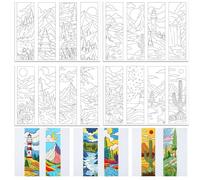 ORIGACH 4 Sheets Water Soluble Embroidery Patterns Stabilizers - 16 Pcs Pre-Printed Landscape Bookmark Designs - Stick & Stitch Embroidery Paper for Hand Sewing Lovers
