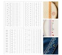 ORIGACH 4 Sheets Water Soluble Embroidery Patterns Stabilizers - 32 Pcs Pre-Printed Simple Lace Borders Motifs Designs - Stick & Stitch Embroidery Paper for Hand Sewing Lovers