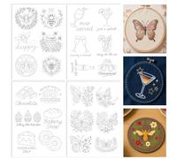 ORIGACH 4 Sheets Water Soluble Embroidery Patterns Stabilizers - Pre-Printed Butterfly Dessert Honey Comb Cocktail & Words Designs - Stick & Stitch Embroidery Paper for Hand Sewing Lovers