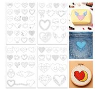 ORIGACH 4 Sheets Water Soluble Embroidery Patterns Stabilizers - Pre-Printed Love Heart Designs - 66 Pcs Stick & Stitch Embroidery Paper for Hand Sewing Lovers