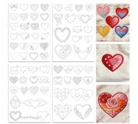 ORIGACH 4 Sheets Water Soluble Embroidery Patterns Stabilizers - Pre-Printed Love Heart Designs - Stick & Stitch Embroidery Paper for Hand Sewing Lovers