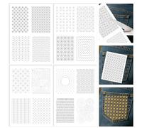 ORIGACH 4 Sheets Water Soluble Embroidery Patterns Stabilizers Pre-Printed Sashiko Geometric Pattern Designs Stick and Stitch Embroidery Paper Hand Sewing Stabilizers for DIY Jeans Pockets