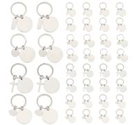 ORIGACH 40 Pcs 4 Style Engravable Stainless Steel Keychain Blanks, 1.18 Inch Round Metal Key Ring Tags, Stamping Blanks Keychain with Hanging Tag for DIY Crafts Gifts, Silver