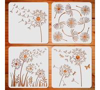 ORIGACH 4Pcs Dandelion Stencil PET Square Dandelion Wall Stencils with Different Patterns, for Painting on Wall, Wood, Canvas, Tile, Fabric, Home DIY Art Decoration (11.8 x 11.8 Inches)