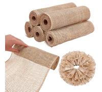 ORIGACH 5 Rolls Poly Burlap Mesh, 5 Yards Each, 10 Inches Linen Color Burlap Rolls Decorative Mesh for Fall Wreaths Bow Swags Craft Making Garden Farm Decor