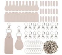 ORIGACH 50 Pcs 2 Styles Leather Keychain Blank Kit with Lobster Clasps, Rivets and Key Rings PU Leather Key Fob Laser Engraving Key Chain for DIY Craft