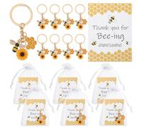 ORIGACH 50 Set Employee Appreciation Gift Bee Sunflower Keychain Bulk with Thank You Card Organza Bags Inspirational Bee Keyring Staff Appreciation Key Ring for Colleagues Employee Teacher Nurse