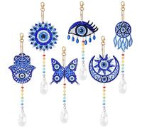 ORIGACH 6 Pcs 5D Diamond Painting Wind Chimes DIY Blue Evil Eye Diamond Painting Suncatcher Kits Double Sided Diamond Art Painting Ornaments with Crystal Pendant for Home Garden