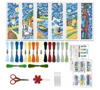 ORIGACH 6 Pcs Artistic Style Landscape Cross Stitch Bookmark Kit for Beginner Adults Stamped Embroidery Bookmarks Kit with English Instruction for Book Lovers Gift, 21.7 x 7.6 cm