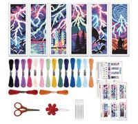 ORIGACH 6 Pcs Colorful Lightning Cross Stitch Bookmark Kit for Beginner Adults Stamped Embroidery Bookmarks Kit with English Instruction for Book Lovers Gift, 21.7 x 7.6 cm
