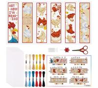 ORIGACH 6 Pcs Cross Stitch Bookmark Kit for Beginner Adults, Cute Chicks and Words Stamped Embroidery Bookmark Kit with Instruction for Starters Printed Cross Stitch DIY Kits for Book Lovers