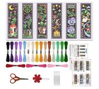 ORIGACH 6 Pcs Dark Forest Cross Stitch Bookmark Kit for Beginner Adults Stamped Embroidery Bookmarks Kit with English Instruction for Book Lovers Gift, 21.7 x 7.6 cm
