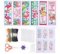 ORIGACH 6 Pcs Flamingo Bird Cross Stitch Bookmark Kit for Beginner | 11CT DIY Stamped Embroidery Stitch Kits for Starter DIY Bookmarks Printed Cross Stitch Kits for Book Lovers 20x6cm