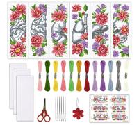 ORIGACH 6 Pcs Floral and Organ Cross Stitch Bookmark Kit for Beginner Adults Skull Stamped Embroidery Bookmarks Kit with English Instruction for Book Lovers Gift, 21.7 x 7.6 cm