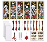 ORIGACH 6 Pcs Gothic Style Skeleton Reading Cross Stitch Bookmark Kit for Beginner Adults Stamped Embroidery Bookmarks Kit with Instruction for Book Lovers Gift