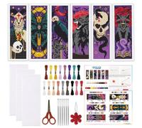 ORIGACH 6 Pcs Horror Animal Cross Stitch Bookmark Kit for Beginner Adults Occult Stamped Embroidery Bookmarks Kit with English Instruction for Book Lovers Gift, 21.7 x 7.6 cm
