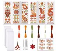 ORIGACH 6 Set Autumn Woodland Animal Cross Stitch Bookmark Kit for Beginner with Backing Felt Floss Instructions DIY Stamped Embroidery Bookmark Kit for Adults, Book Lovers