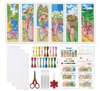 ORIGACH 6 Set Bicycle & Nature Scenery Cross Stitch Bookmark Kit for Beginner with Backing Felt Floss Instructions DIY Stamped Embroidery Bookmark Kit for Adults, Book Lovers