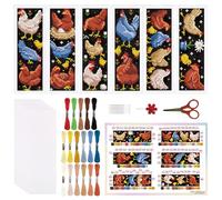 ORIGACH 6 Set Chicken Cross Stitch Bookmark Kit for Beginner with Backing Felt Floss Instructions DIY Stamped Embroidery Bookmark Kit for Adults, Book Lovers
