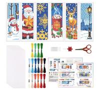 ORIGACH 6 Set Christmas Cross Stitch Bookmark Kit for Beginner with Backing Felt Floss Instructions Winter Santa Claus Elk Snowflake DIY Stamped Embroidery Bookmark Kit for Adults, Book Lovers