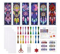 ORIGACH 6 Set Dream Catcher Flower Cross Stitch Bookmark Kit for Beginner with Backing Felt Floss Instructions DIY Stamped Embroidery Bookmark Kit for Adults, Book Lovers
