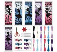 ORIGACH 6 Set Fairy Silhouette Cross Stitch Bookmark Kit for Beginner with Backing Felt Floss Instructions DIY Stamped Embroidery Bookmark Kit for Adults, Book Lovers