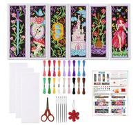 ORIGACH 6 Set Fairy Tale Fantasy Cross Stitch Bookmark Kit for Beginner with Backing Felt Floss Instructions DIY Stamped Enchanted Scene Embroidery Kit with Castles & Magical Elements for Adults