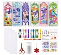 ORIGACH 6 Set Fairytale Castle Window Cross Stitch Bookmark Kit for Beginner with Backing Felt Floss Instructions DIY Stamped Embroidery Bookmark Kit for Adults, Book Lovers