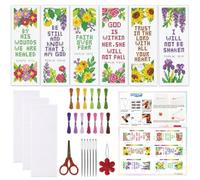 ORIGACH 6 Set Floral & Inspirational Verse Cross Stitch Bookmark Kit for Beginner with Backing Felt Floss Instructions DIY Blooming Faith Stamped Embroidery Bookmark Kit for Adults, Book Lovers