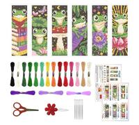 ORIGACH 6 Set Frog Cross Stitch Bookmark Kit for Beginner with Backing Felt Floss Instructions DIY Stamped Embroidery Bookmark Kit for Adults, Book Lovers