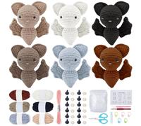 ORIGACH 6 Set Halloween Bat Crochet Kit for Beginners, DIY Cute Amigurumi Yarn Set with Video Guide, Yarn & Tools, Complete Crochet Starter Pack, Crocheting Gifts for Halloween Decor