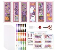 ORIGACH 6 Set Halloween Cross Stitch Bookmark Kit for Beginner with Backing Felt Floss Instructions Black Cat Ghost Pumpkin DIY Stamped Embroidery Bookmark Kit for Adults, Book Lovers