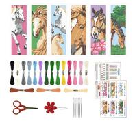 ORIGACH 6 Set Horse Cross Stitch Bookmark Kit for Beginner with Backing Felt Floss Instructions DIY Stamped Embroidery Bookmark Kit for Adults, Book Lovers